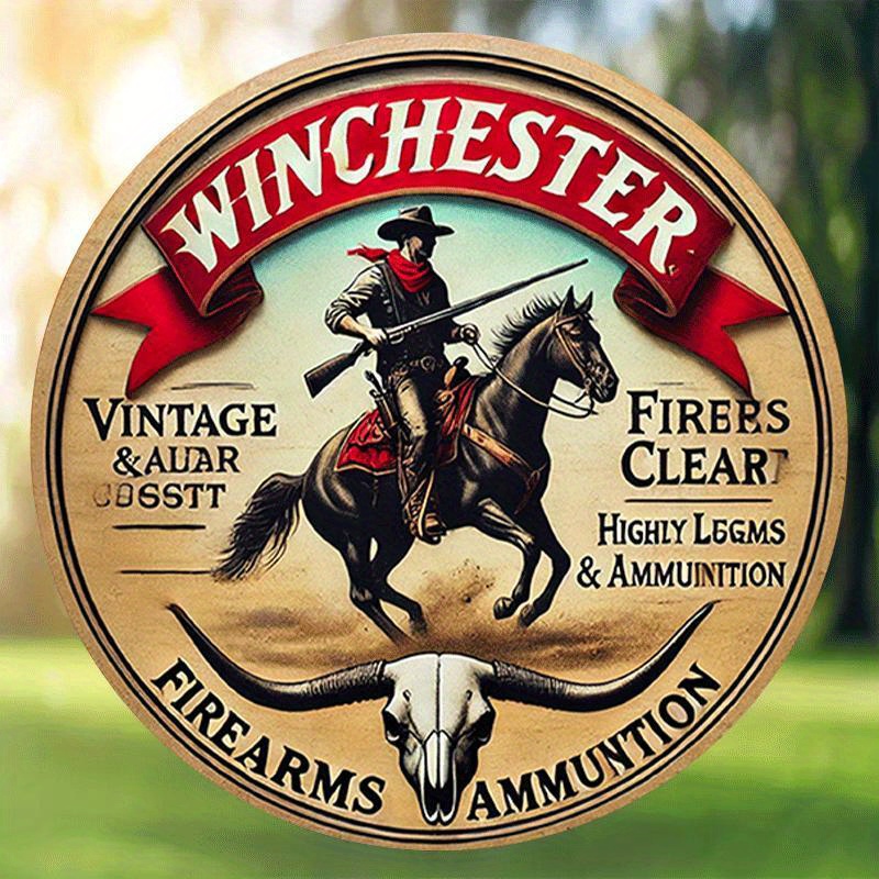 Outdoor Hunting Events - Placa de metal redonda vintage Winchester