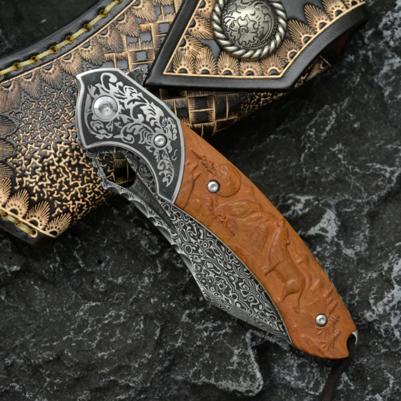 Faca dobrável de aço damasco v - Outdoor Hunting Gifts avaliação e preço